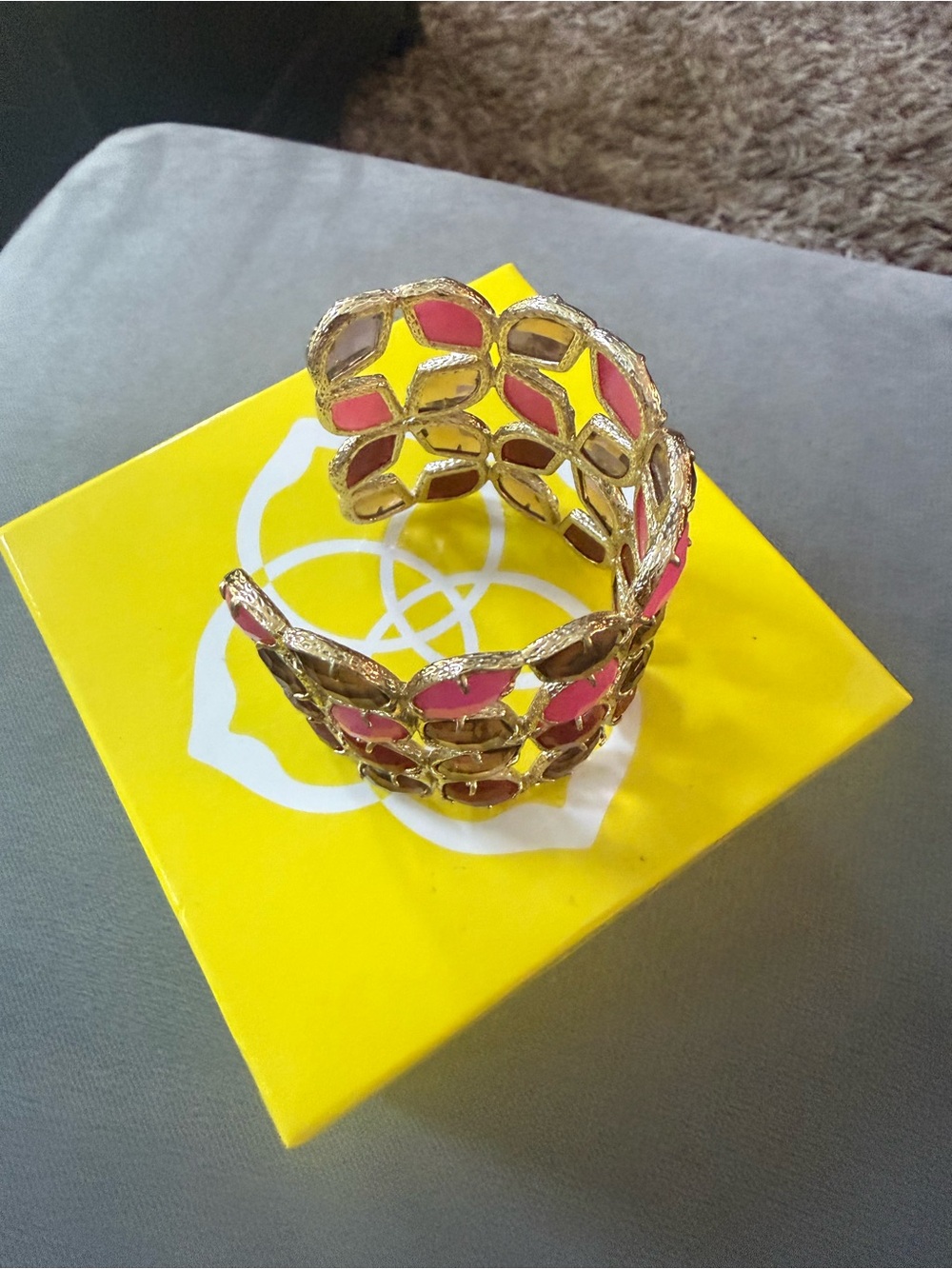 Kendra Scott Gold Cuff Bracelet with Pink and Magenta Stones - Picture 3 of 4
